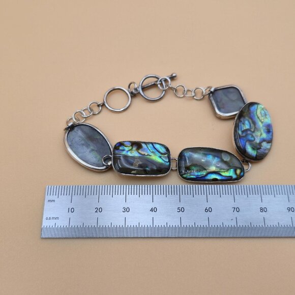 8 Inch Sterling Silver Abalone Shell Colorful Bracelet B609 - Picture 5 of 6